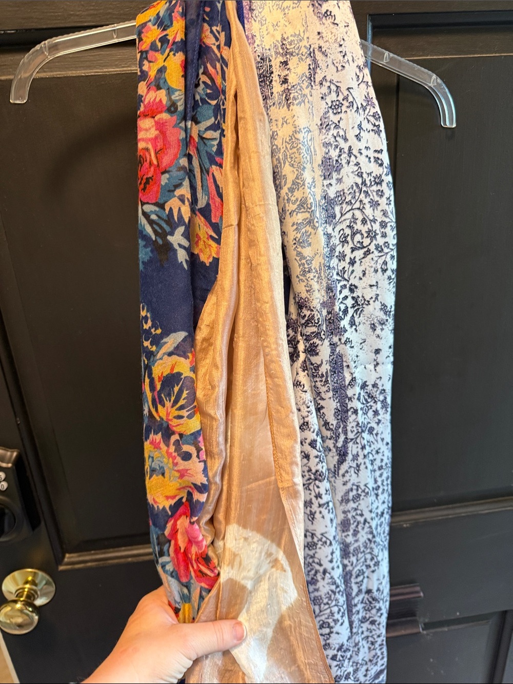 Mixed Pattern Lightweight Scarves - Navy Floral, Gold, Blue Print - Picture 1 of 1